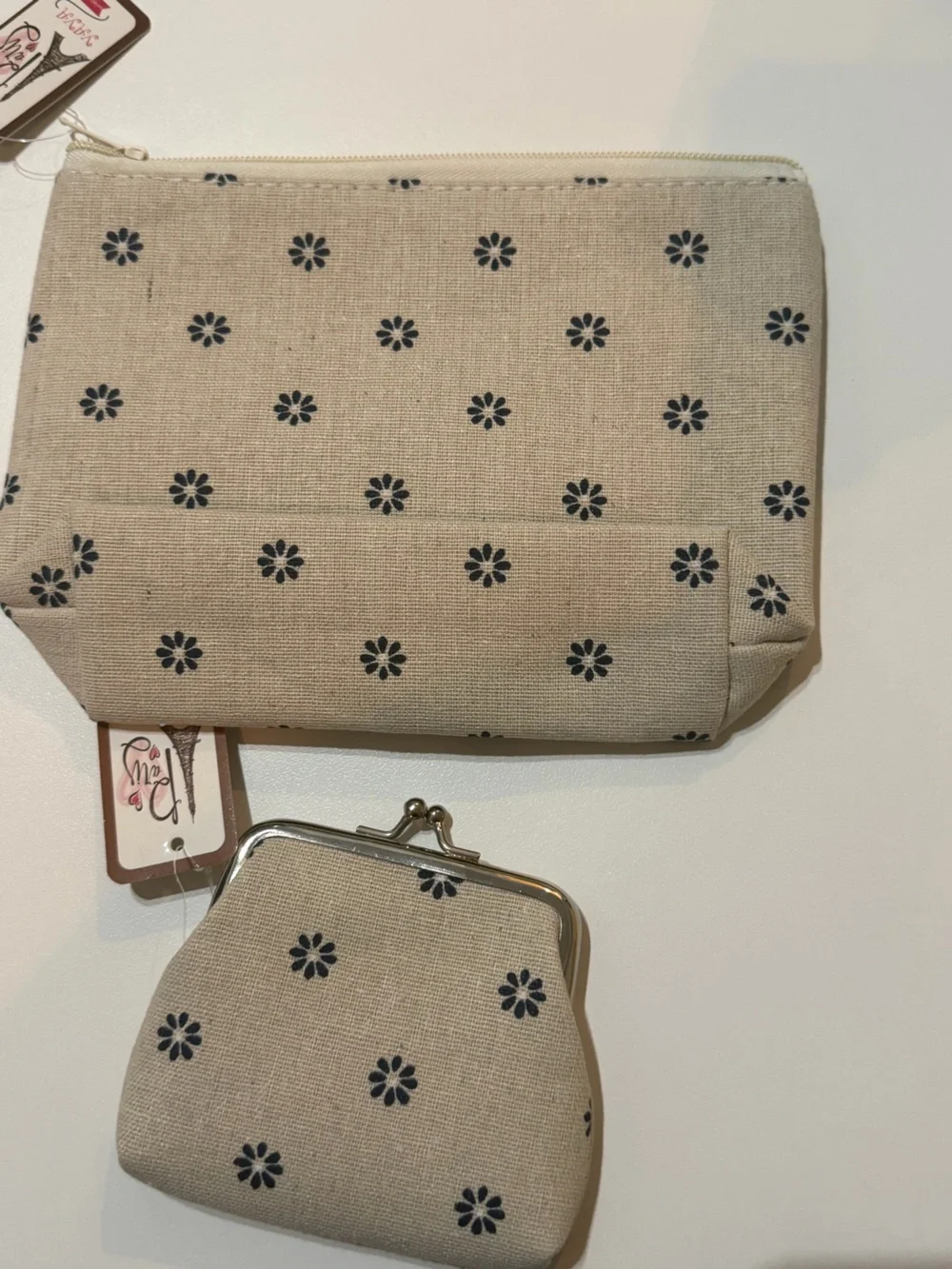 Canvas Floral Clutch & Coin Purse - Beige